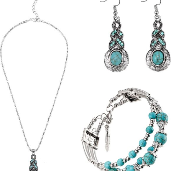 Western Jewelry for Women Bohemian Turquoise Jewelry Set Vintage Leather Navajo - Picture 1 of 6